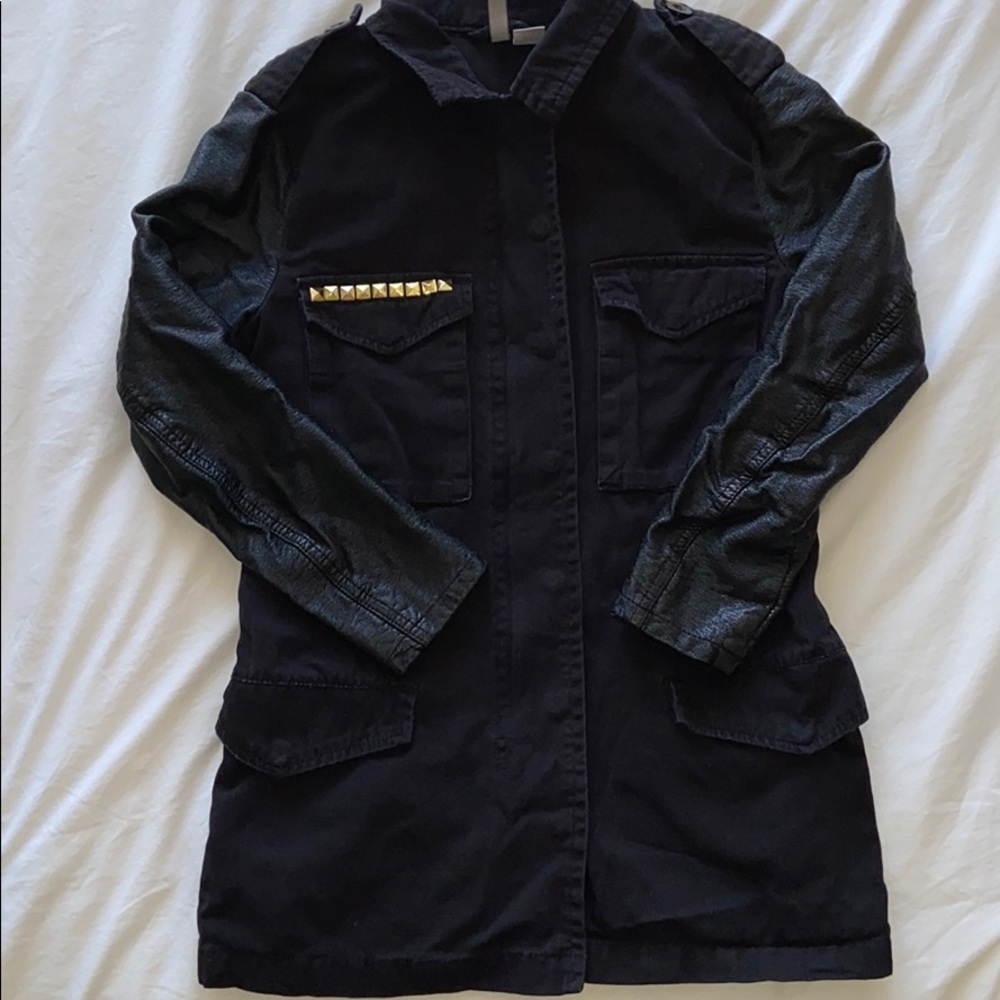 Divided studded leather & black denim jacket